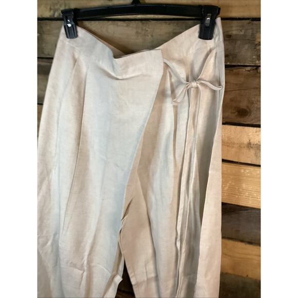 Asos Design Linen Tie Front Wide Leg trousers In Ivory Size 12 - Picture 3 of 5